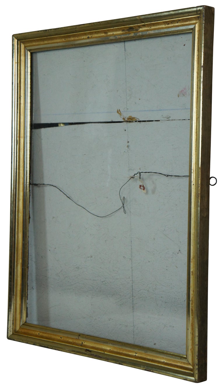Antique Beveled Gold Gilt Wood Picture Art Mirror Frame w Wavy Glass