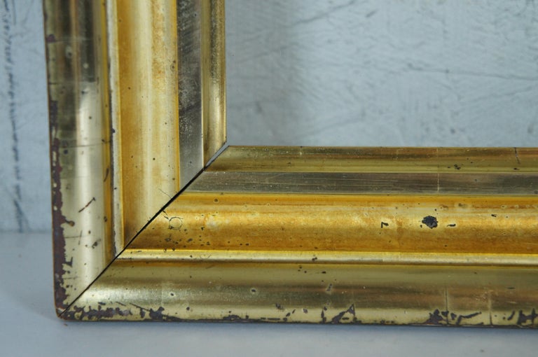 Antique Beveled Gold Gilt Wood Picture Art Mirror Frame w Wavy Glass