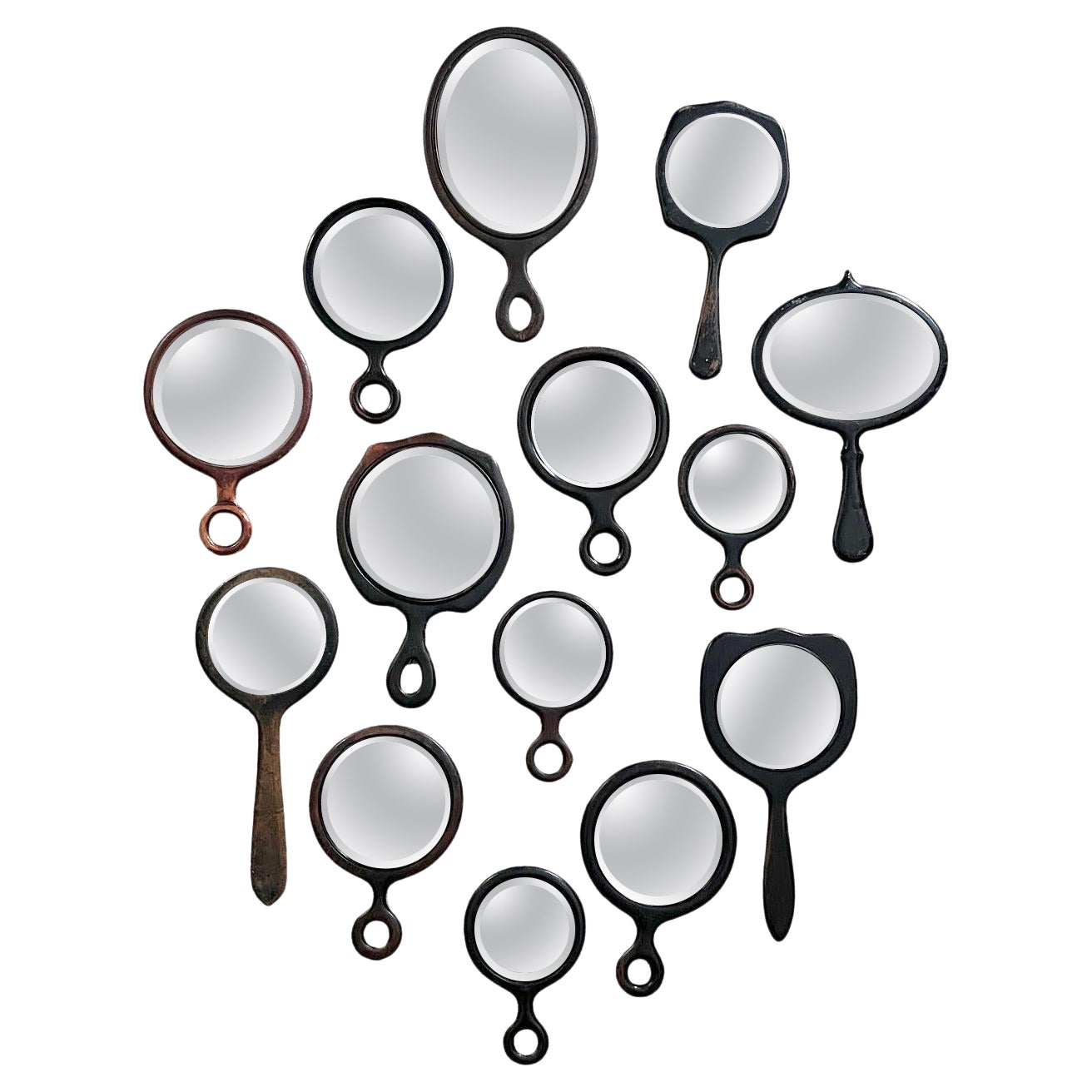 Antique Beveled Hand Mirror Collection. 14 Mirrors. Easily wall Mountable For Sale