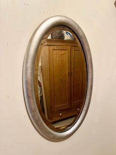 Antique Beveled Silver Leaf Oval Mirror