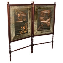 Biombo Decorativo Antiguo, Inglés, Nogal, Seda, Separador, Victoriano