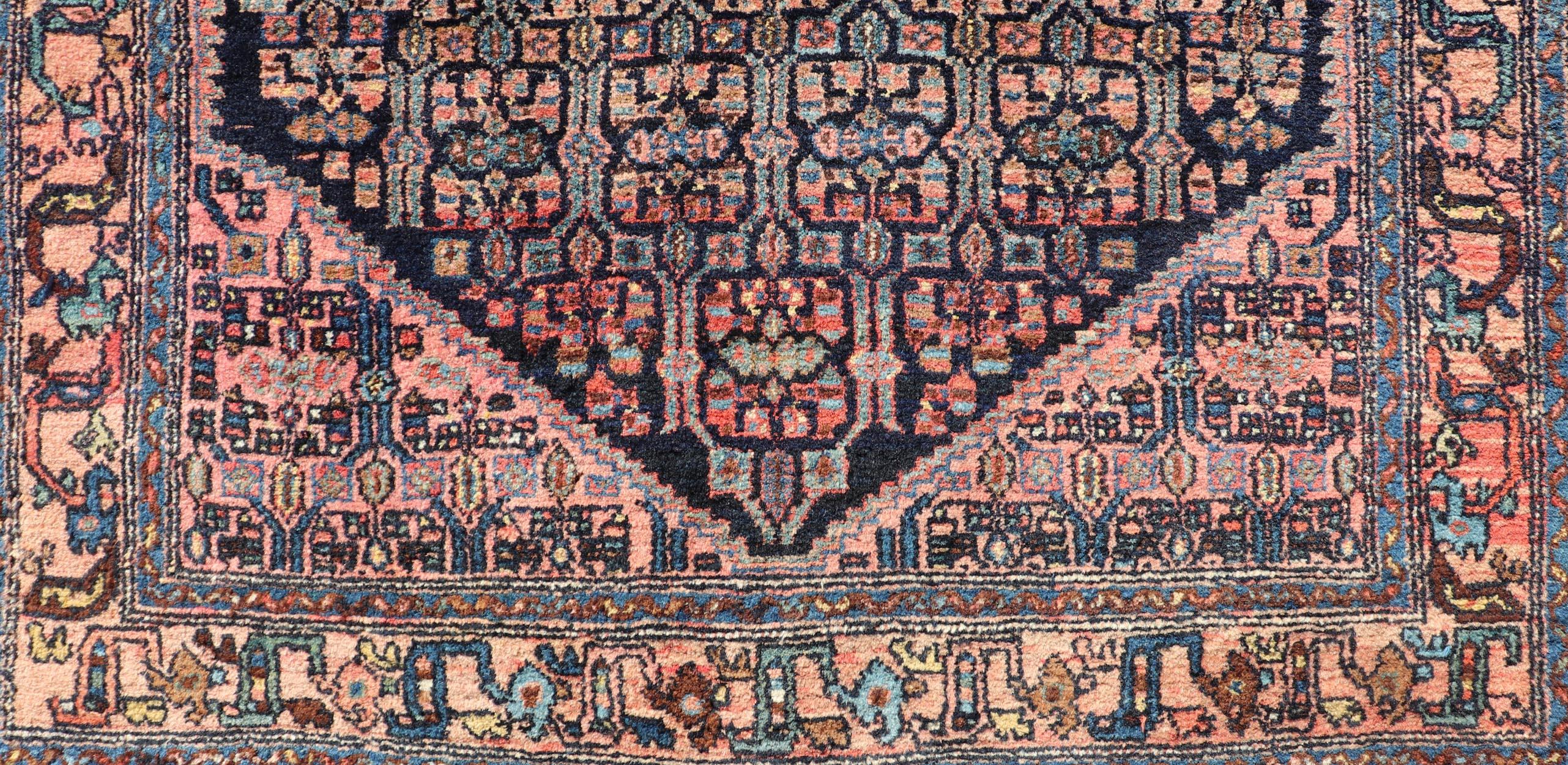 Antique Bibiakabad Rug with Layered Medallion and Geometric Design in Background For Sale 2