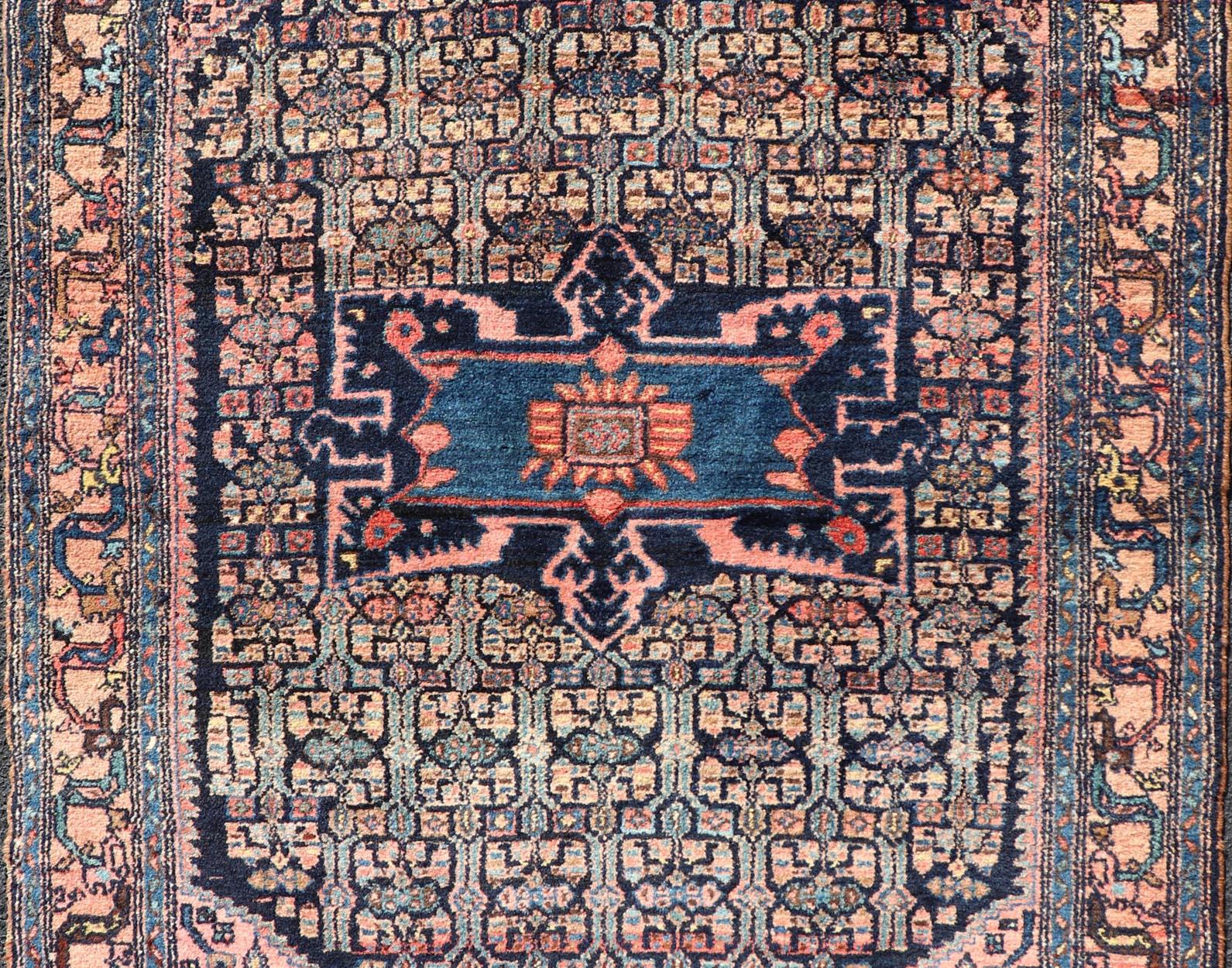 Tabriz Antique Bibiakabad Rug with Layered Medallion and Geometric Design in Background For Sale