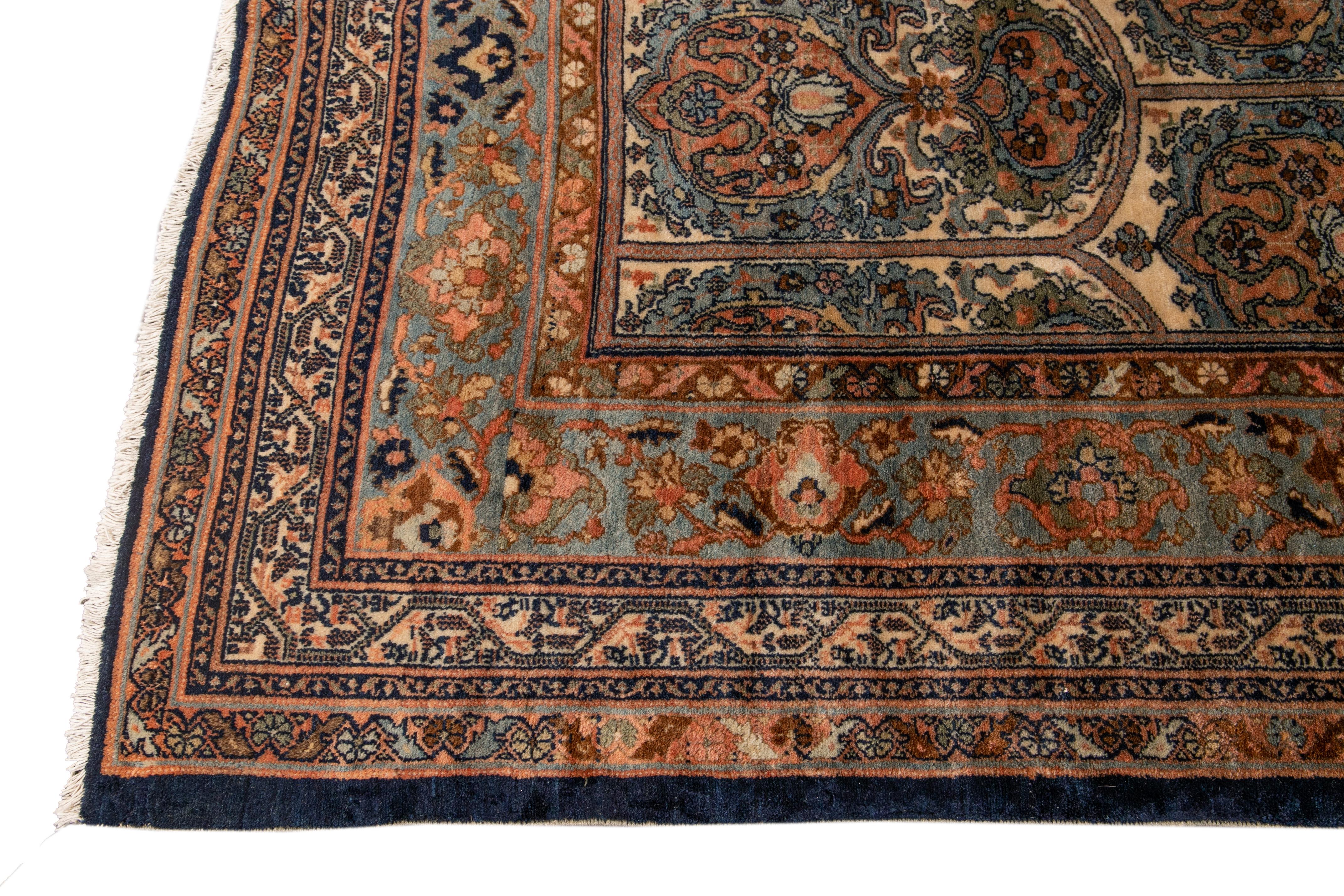 Hand-Knotted Antique Bibikabad Beige Handmade Persian Wool Rug with Allover Motif For Sale