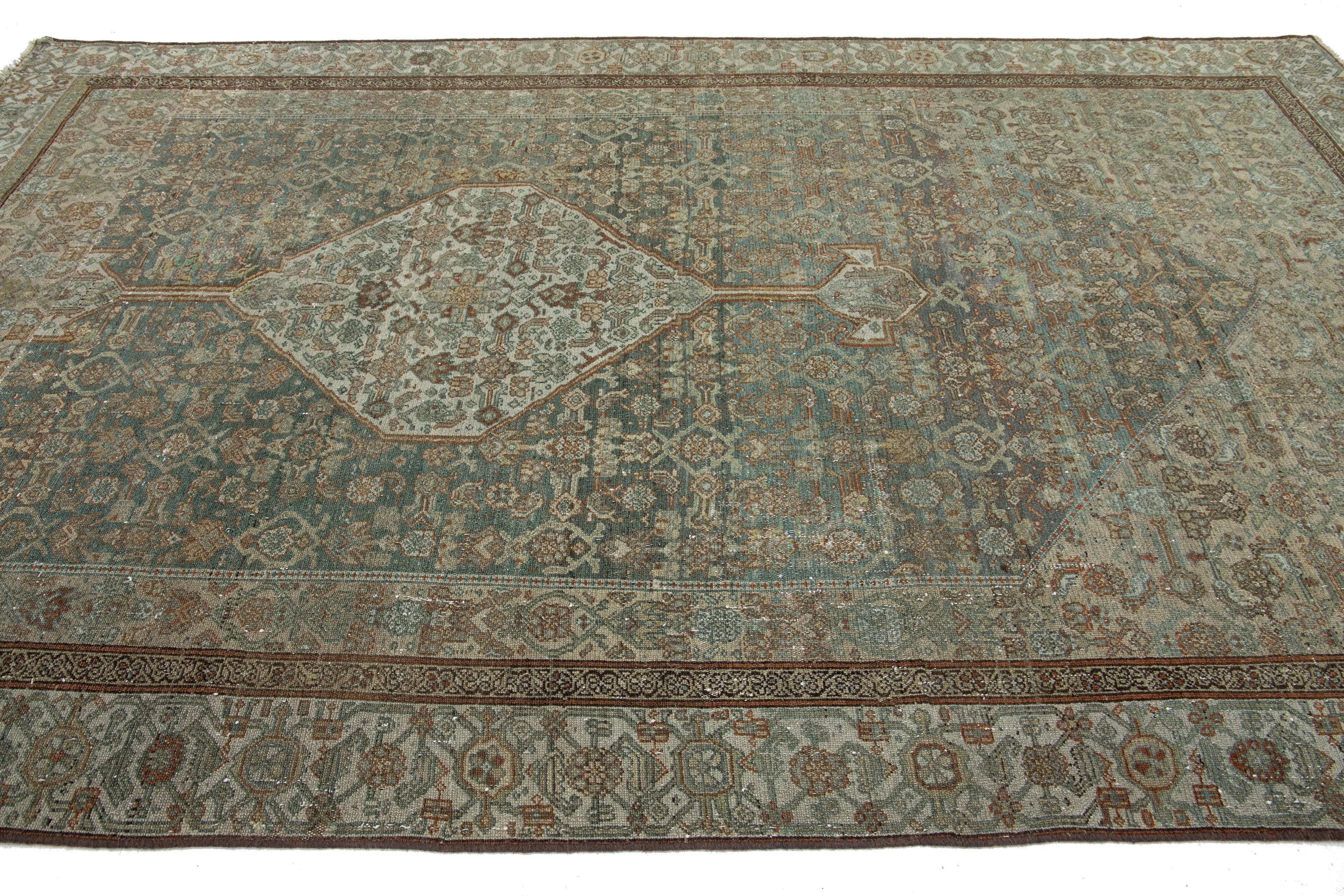 Antique Bibikabad Blue Handmade Persian Wool Rug with Allover Floral Pattern For Sale 3