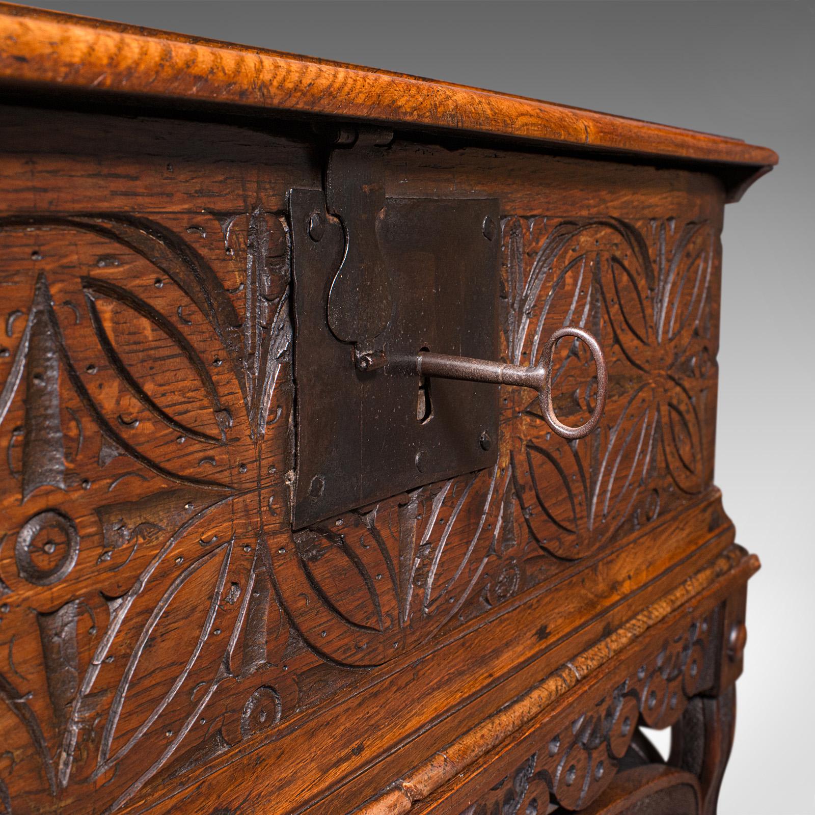 Antique Bible Box, English, Oak, Chest On Stand, William & Mary, Bespoke Frame For Sale 4