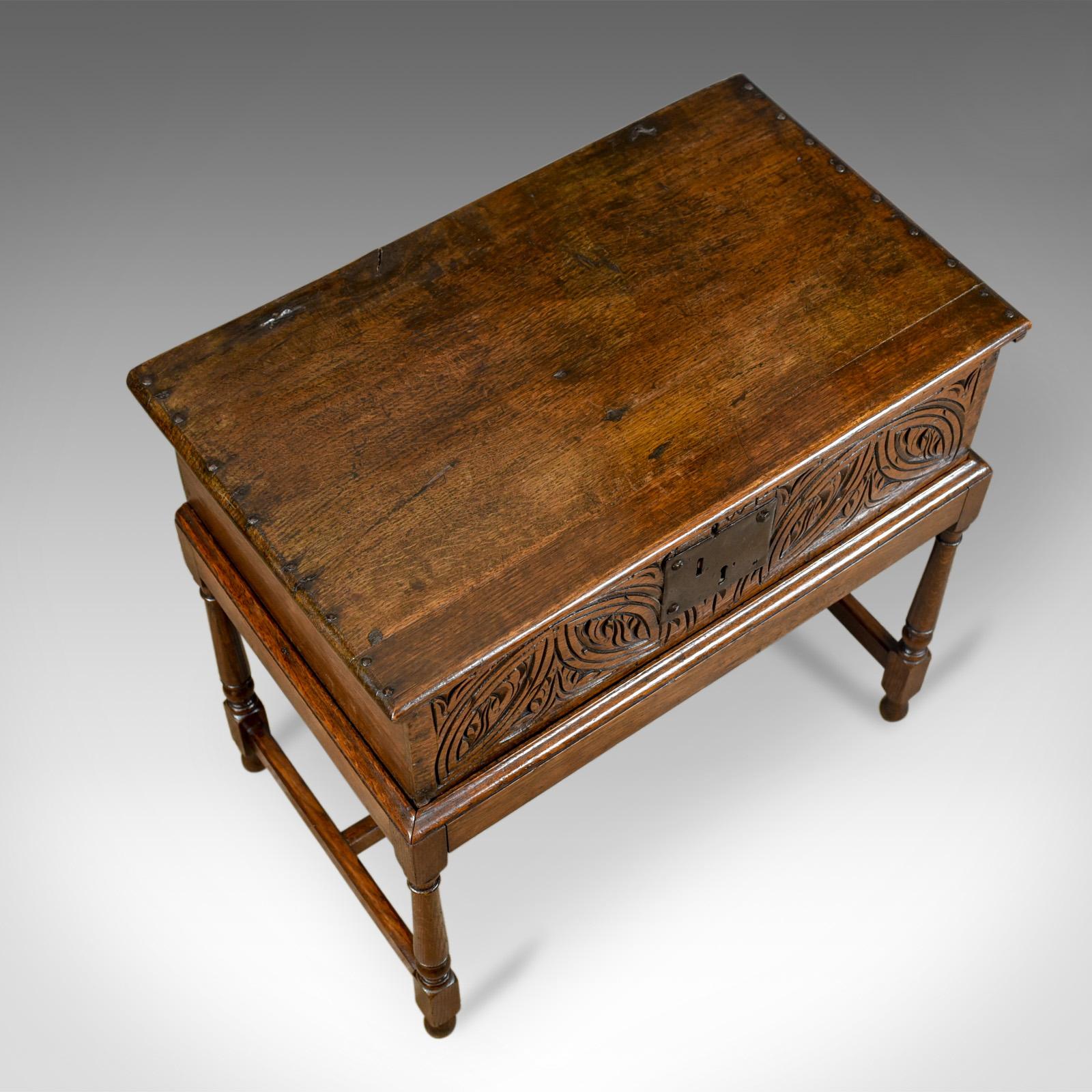 Antique Bible Box on Stand, English, Oak, Chest, 17th Century and Later In Good Condition In Hele, Devon, GB
