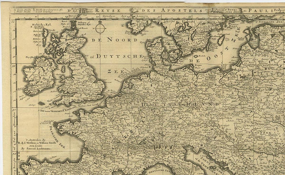 Rare Antique Bible Map of Southern Europe by A. Schut, 1743