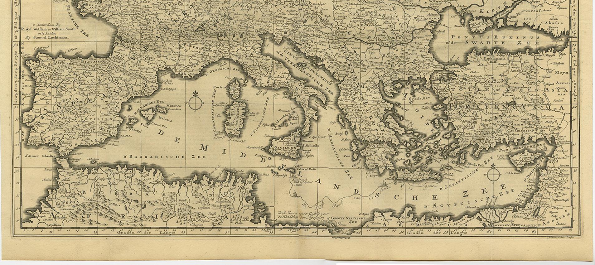 Seltene antike Bibelkarte von Südeuropa von A. Schut, 1743 (Papier) im Angebot