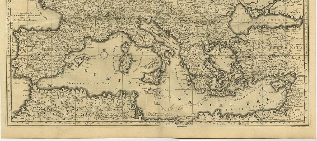 Rare Antique Bible Map of Southern Europe by A. Schut, 1743