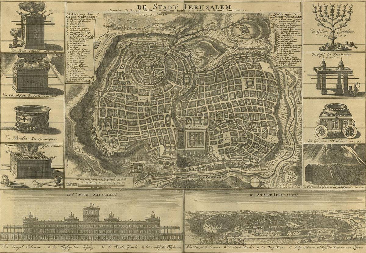 Antique Bible Plan of Ancient Jerusalem, 1743