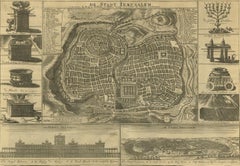 Antique Bible Plan of Ancient Jerusalem, 1743