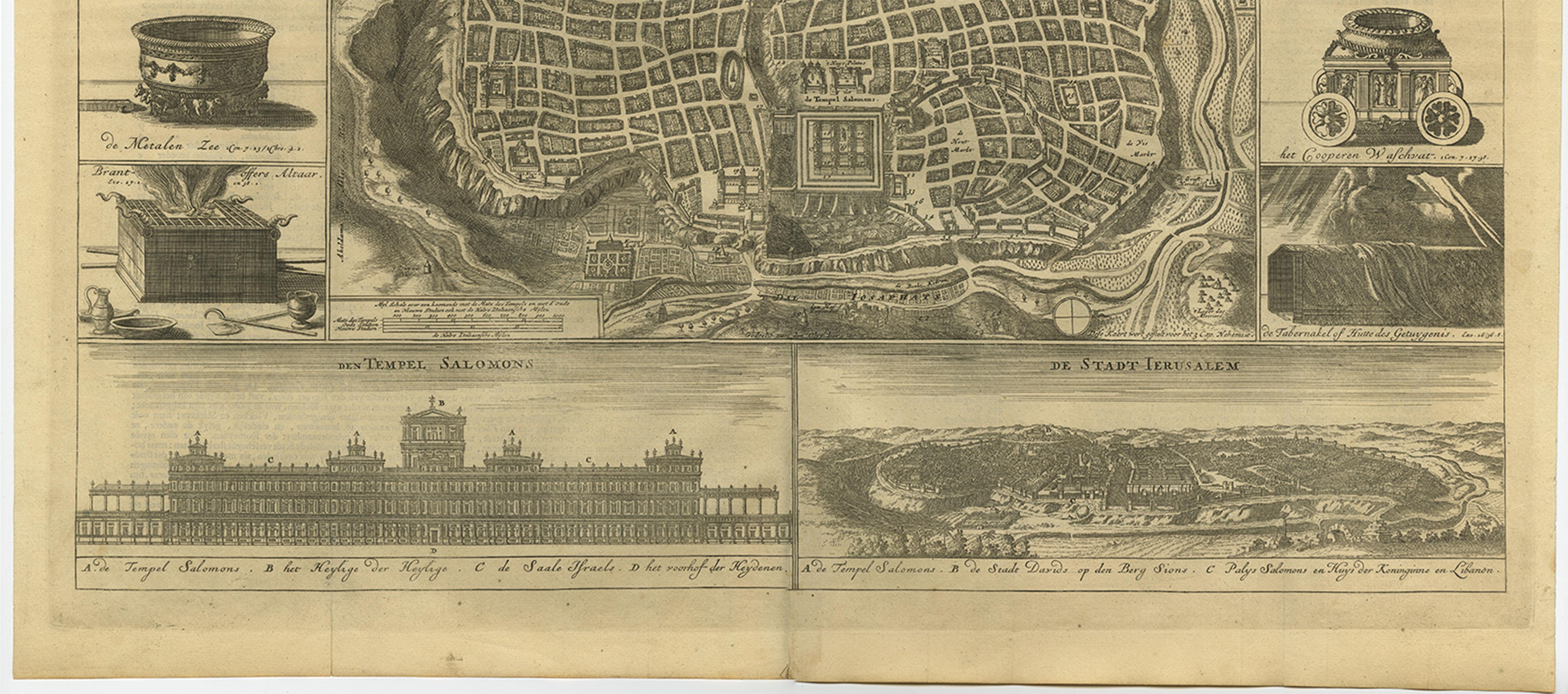 Antique Bible Plan of Ancient Jerusalem, 1743 In Good Condition For Sale In Langweer, NL