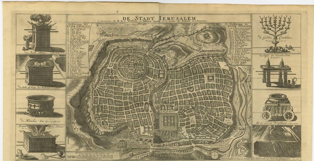 Antique Bible Plan of Ancient Jerusalem, 1743