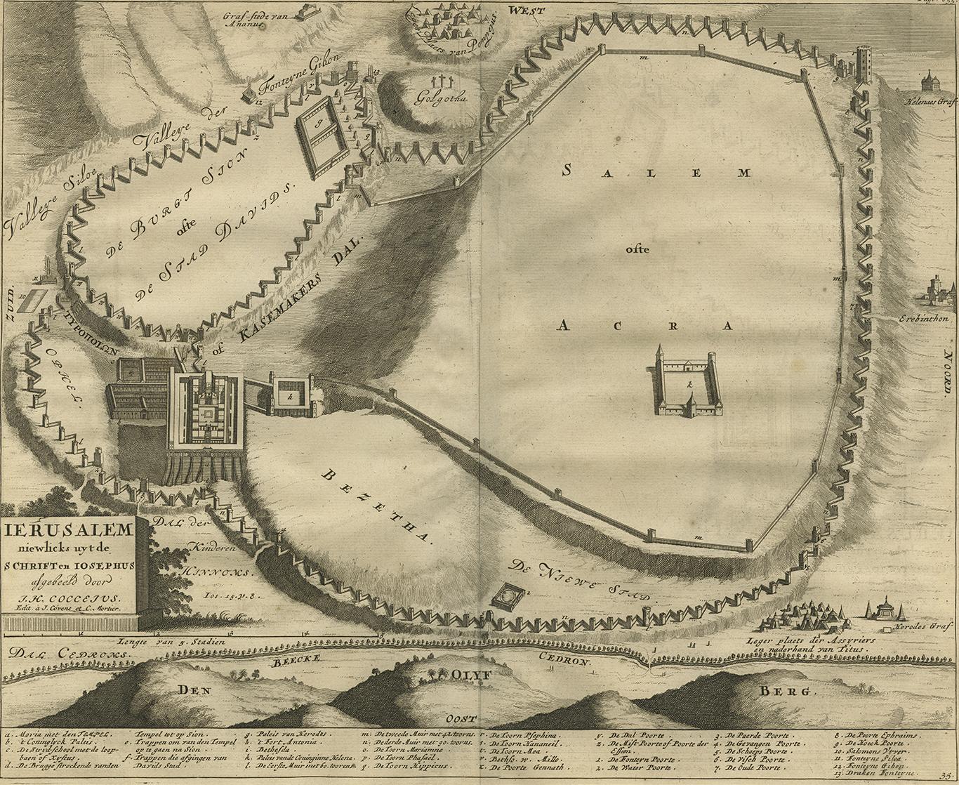 This plan originates from ‘Biblia Sacra, dat is, de H. Schriftuer van het Oude, en het Nieuwe Testament, naer de laetste Roomsche keure der gemeine Latijnsche overzettinge, in nederduitsch vertaeld (...)’ Utrecht, Hermanus Besseling, 1743.