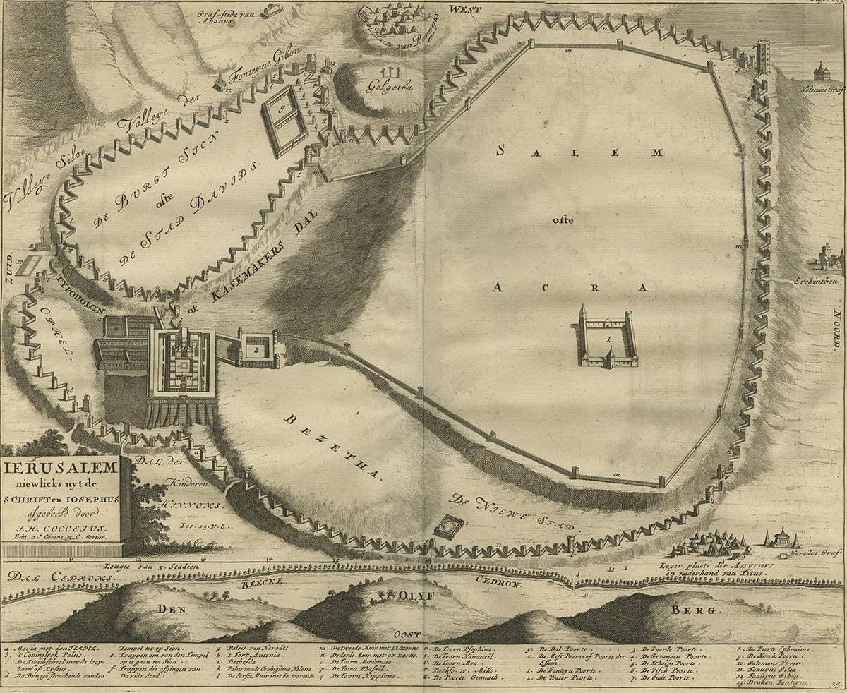 Antique Bible Plan of Jerusalem by Covens & Mortier, 1743