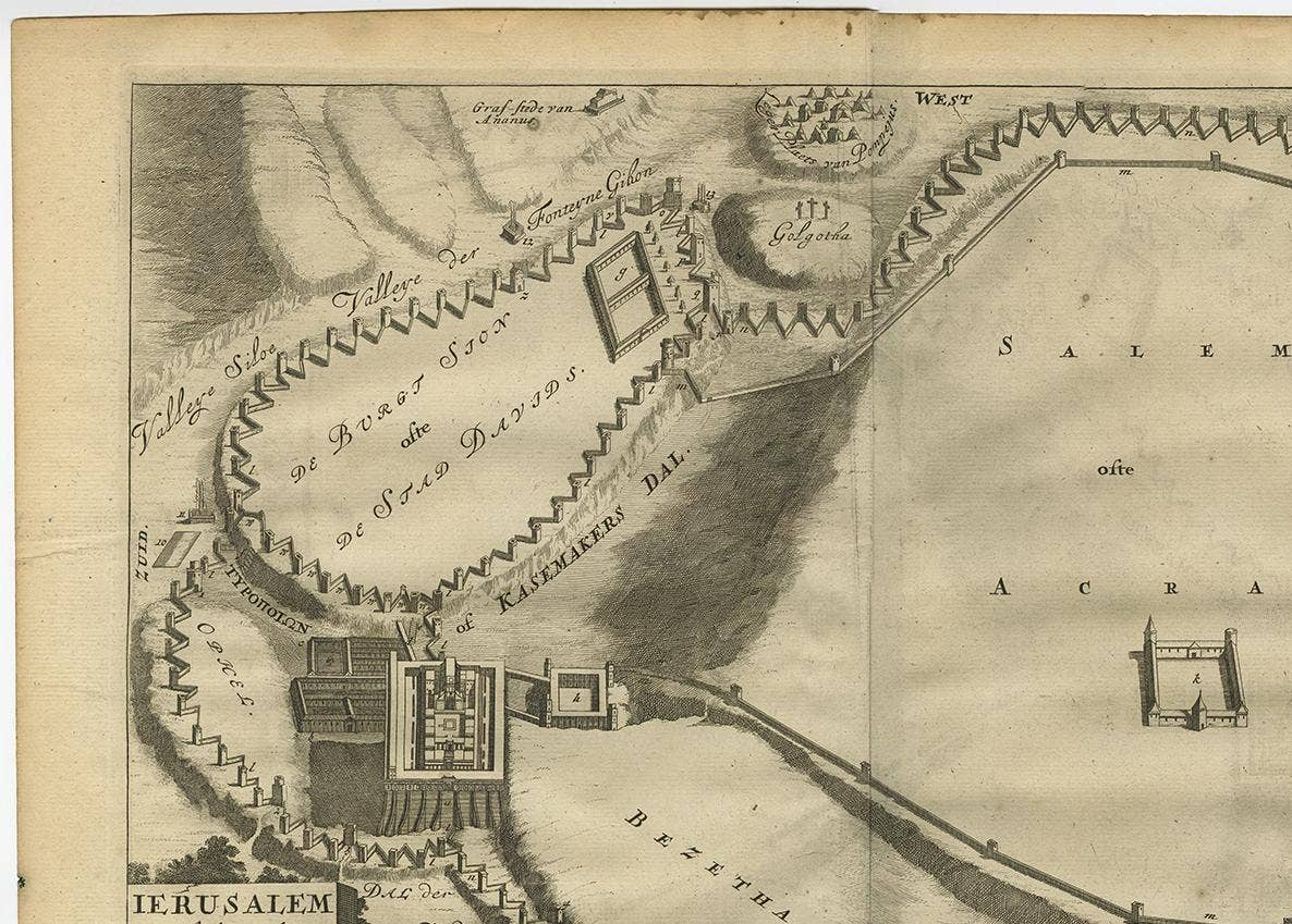 Antique Bible Plan of Jerusalem by Covens & Mortier, 1743