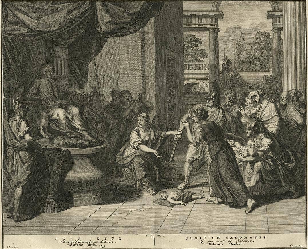 Antique Bible Print of Solomon's Judgement Made after B. Picart, 1728