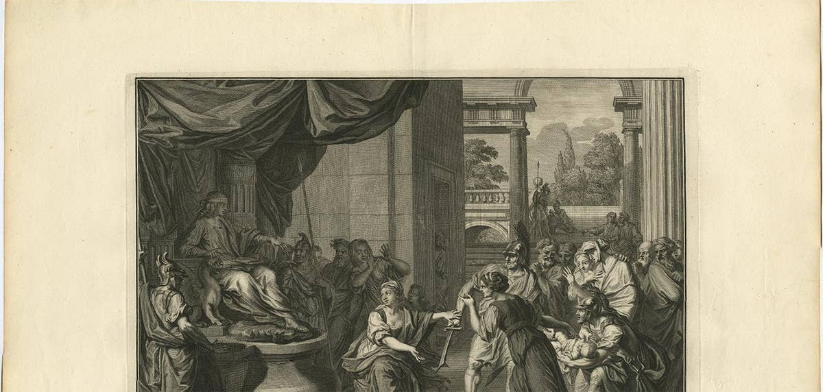 Antique Bible Print of Solomon's Judgement Made after B. Picart, 1728