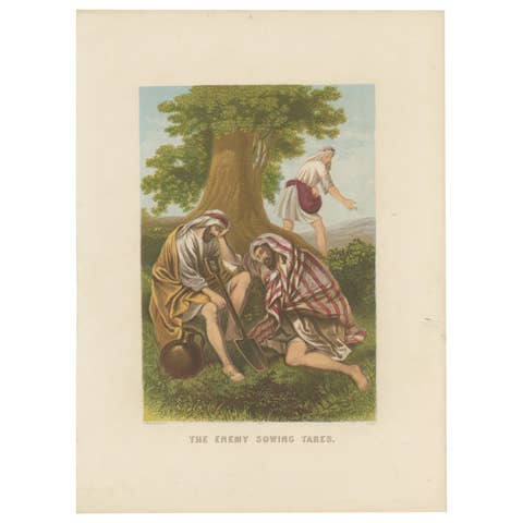 Antique Bible Print of the Enemy Sowing Tares by Kronheim 'c.1860'