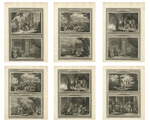 Antique Bible Print Set, Genesis & Exodus Scenes, Mortier c.1700