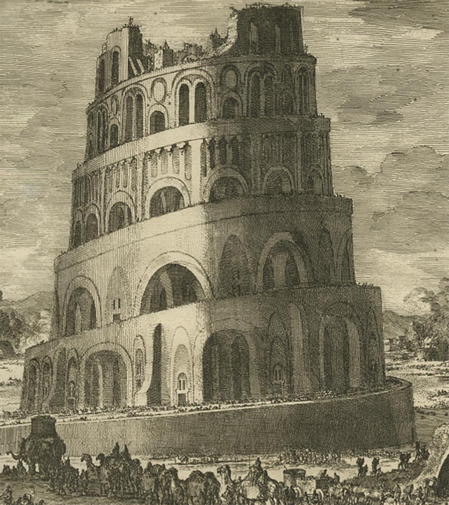 Paper Antique Bible Print of The Tower of Babel, 1743 For Sale