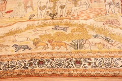 Antique Biblical Adam and Eve Scene Turkish Hereke Silk Rug.7 ft x 5 ft
