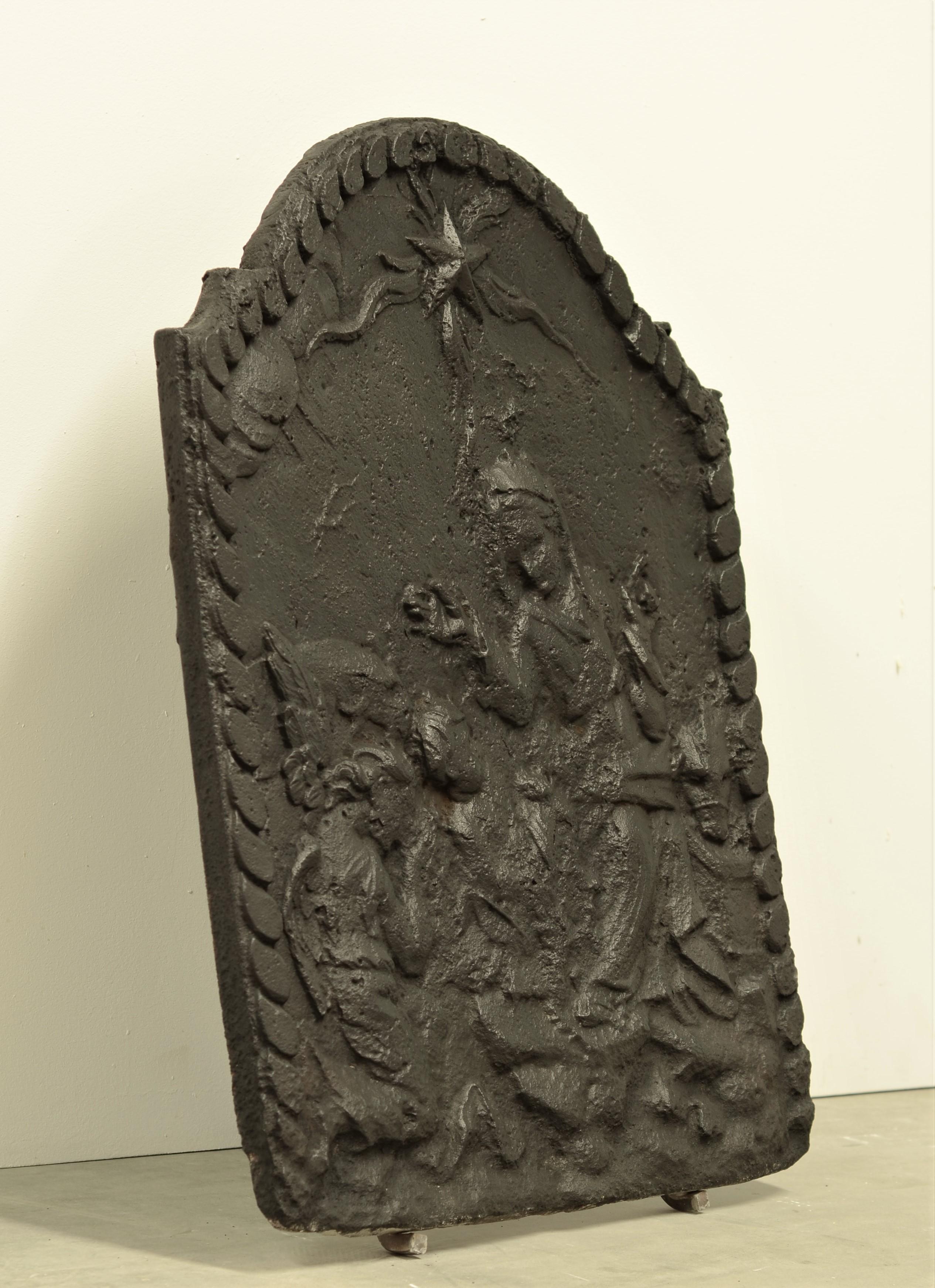 18th Century and Earlier Antique Biblical Cast Iron Fireback For Sale