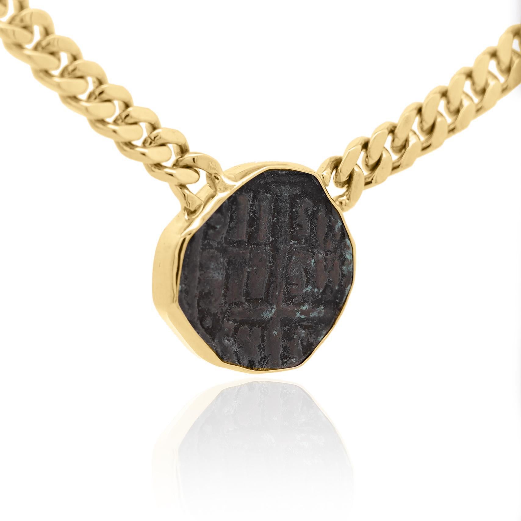 Art Deco Antique Biblical Coin Bezel Set in 14K Yellow Gold Necklace For Sale