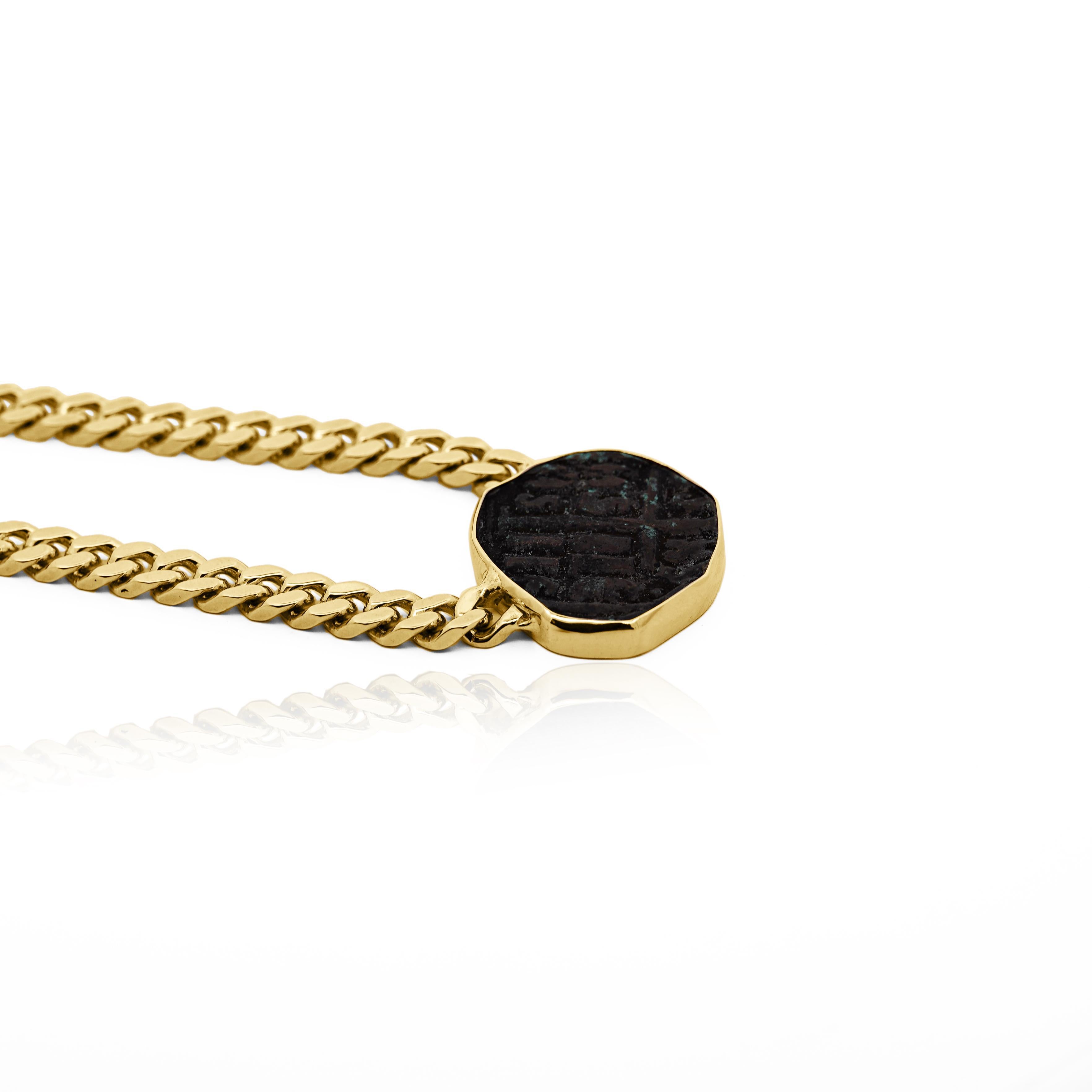 Antique Biblical Coin Bezel Set in 14K Yellow Gold Necklace For Sale 2