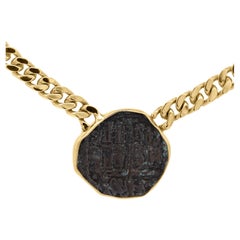 Antique Biblical Coin Bezel Set in 14K Yellow Gold Necklace