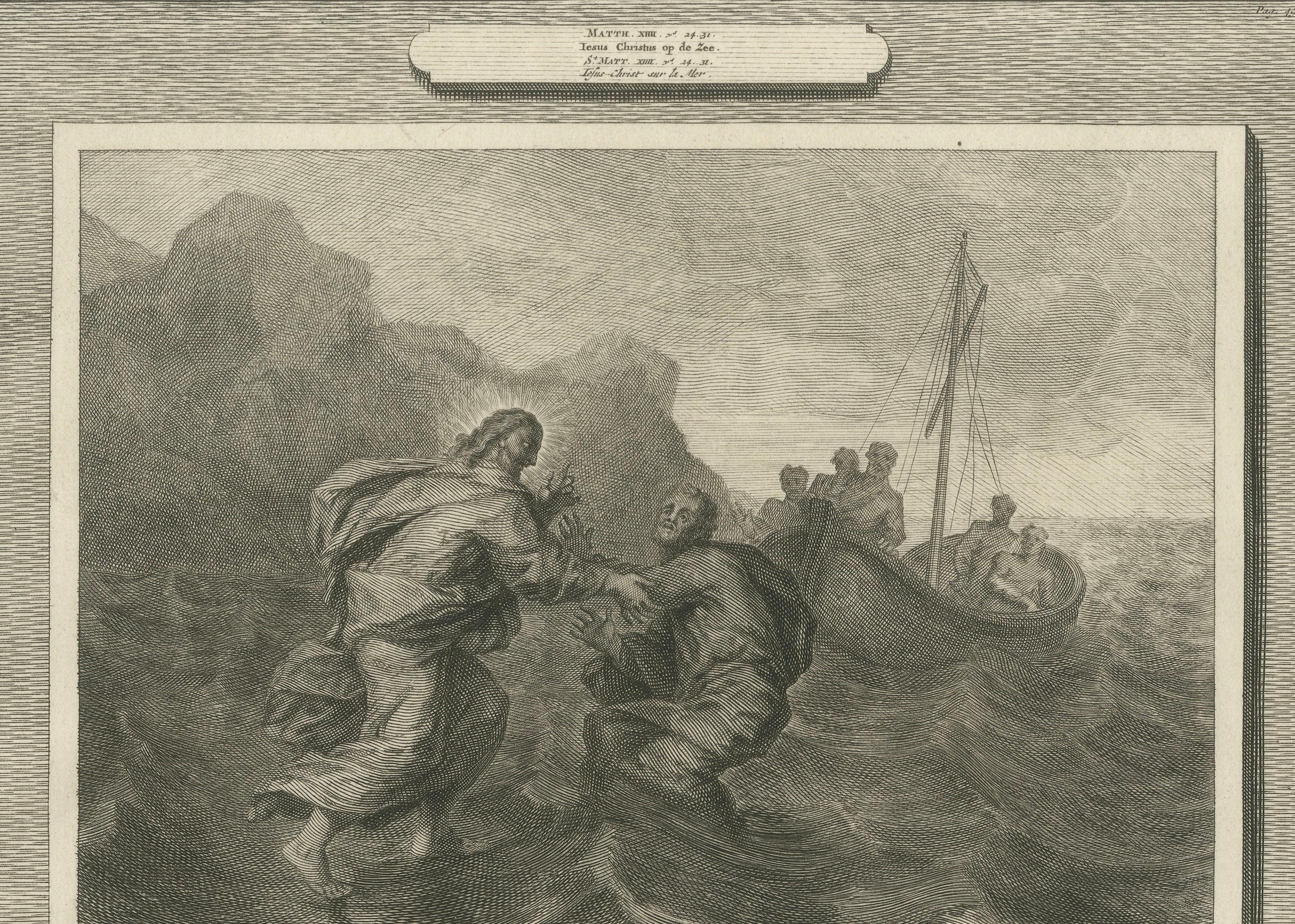 Antike biblische Stiche - Christus, der auf dem Wasser geht & Kanaanäische Frau, 1700 im Zustand „Gut“ im Angebot in Langweer, NL
