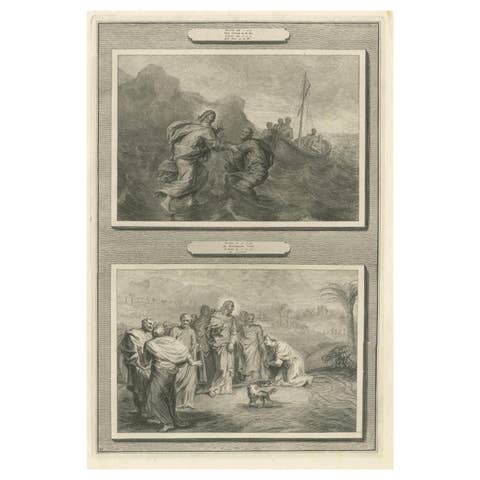 Antique Biblical Engravings – Christ Walking on Water & Canaanite Woman, 1700