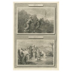 Antike biblische Stiche - Christus, der auf dem Wasser geht & Kanaanäische Frau, 1700