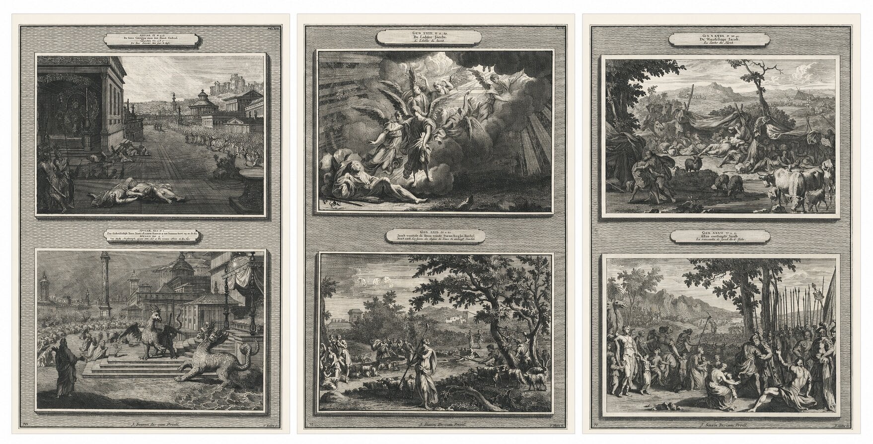 Antique Biblical Engravings, Mortier Amsterdam – Genesis & Apocalypse, c.1700 For Sale