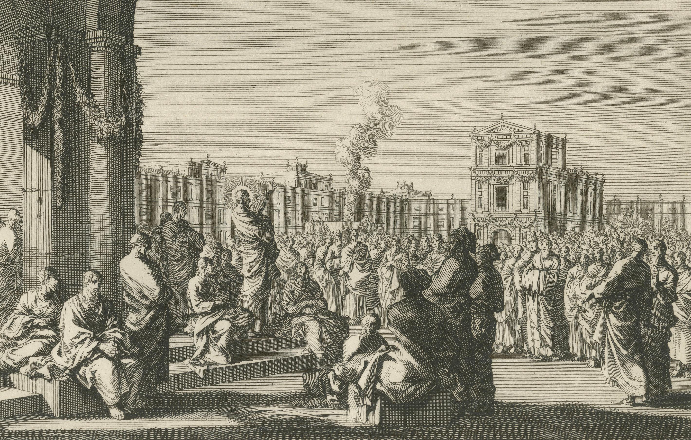 Antike biblische Stiche - Der reiche junge Mann & Christus lehrt die Juden, um 1700 (Niederländisch) im Angebot