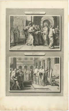 Antique Biblical Engravings – Tribute to Caesar & Reading of the Law, ca.1700
