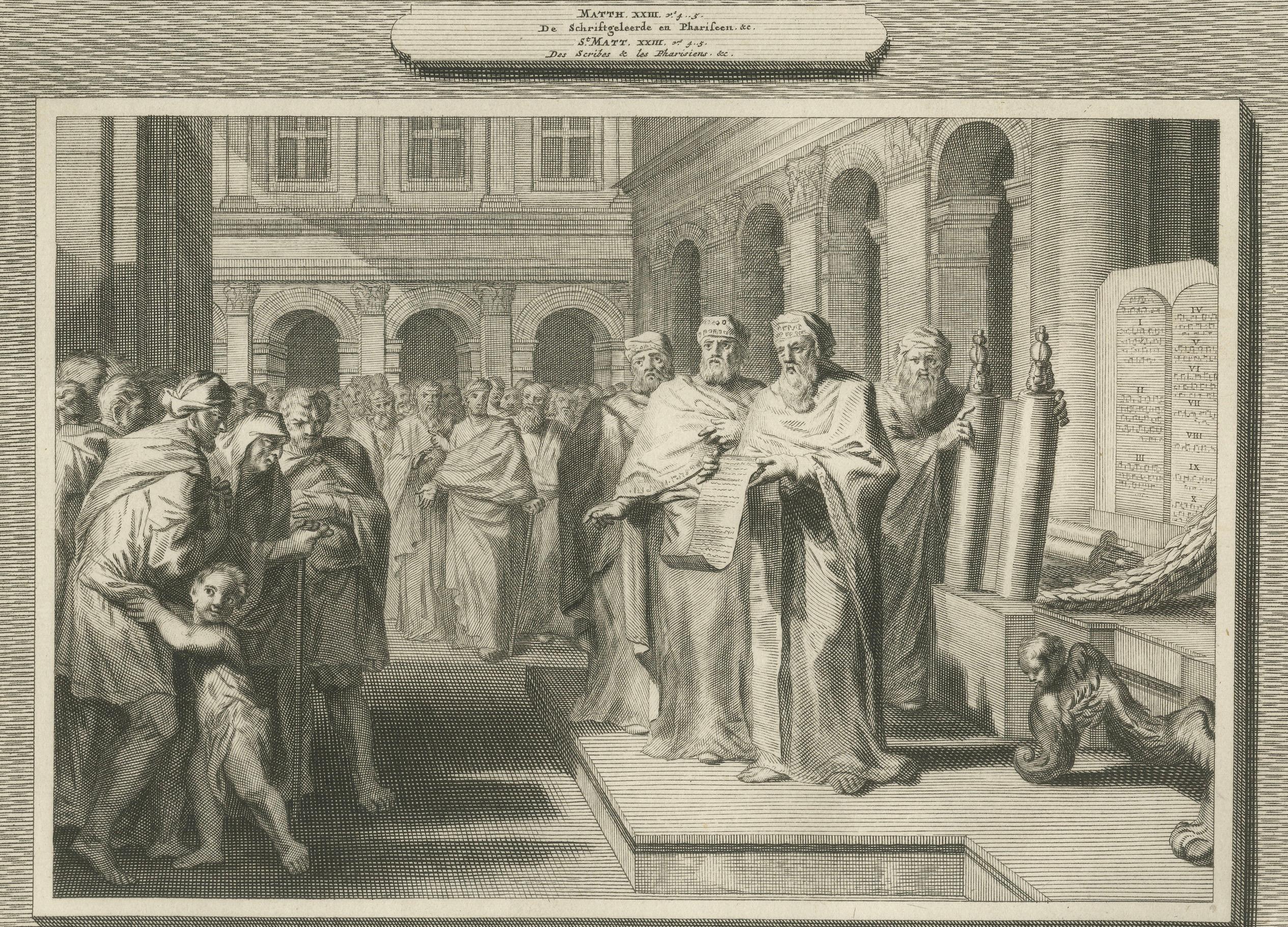 Antike Bibelstiche - Tribut an Cäsar & Gesetzeslesung, ca.1700 (Graviert) im Angebot
