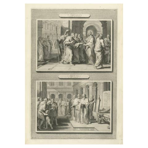 Antique Biblical Engravings – Tribute to Caesar & Reading of the Law, ca.1700