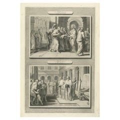 Gravures bibliques anciennes - Hommage à César et lecture de la loi, vers 1700