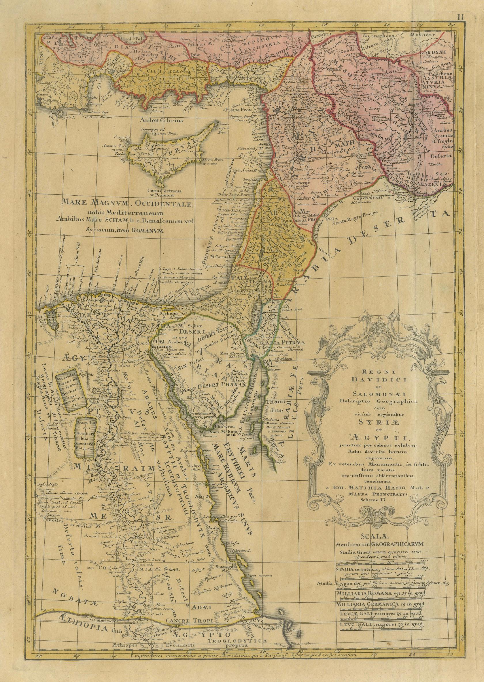 Antique Biblical Map Holy Land, David & Solomon Kingdoms – Hase 1739