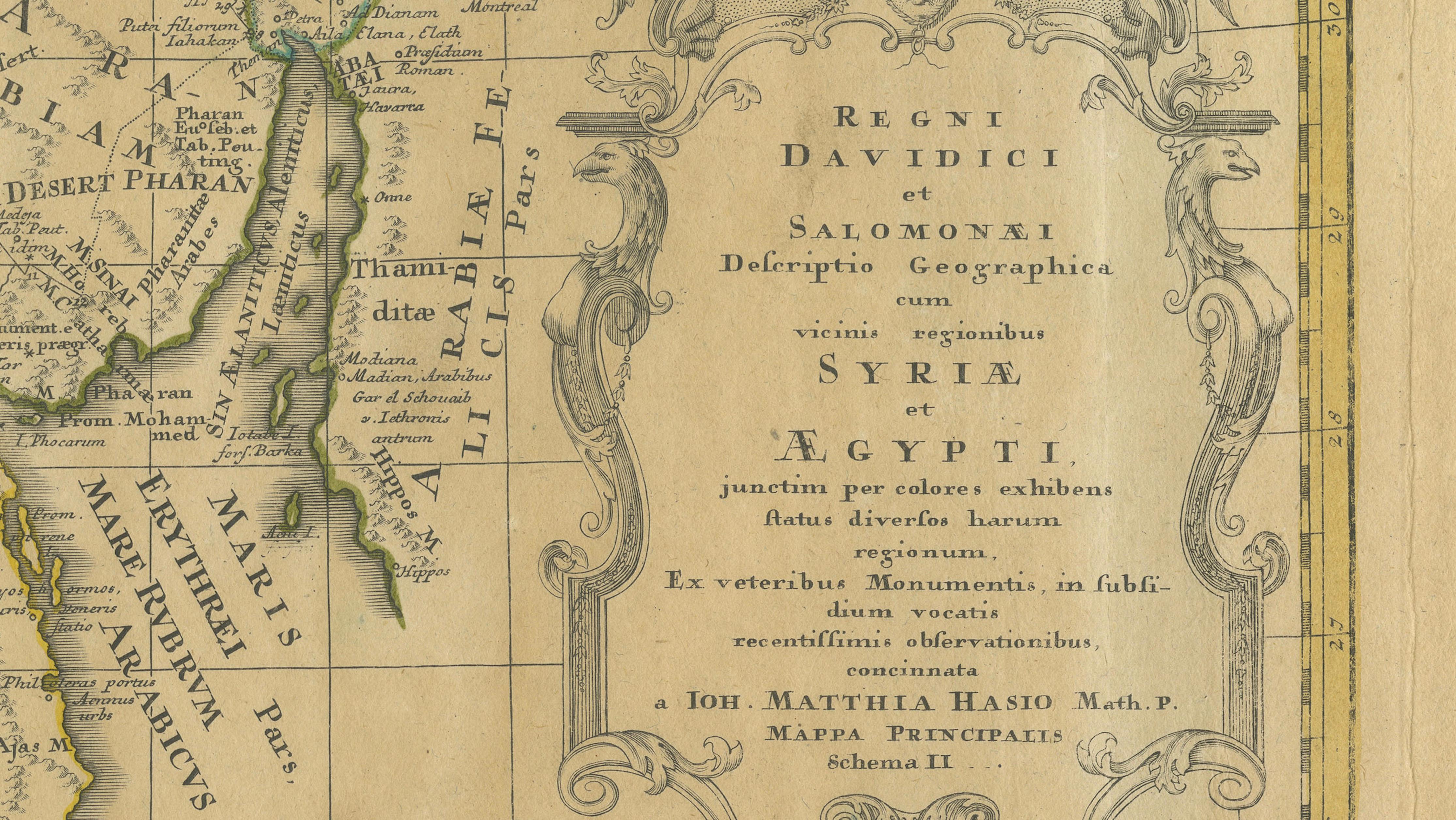 Antique Biblical Map Holy Land, David & Solomon Kingdoms – Hase 1739