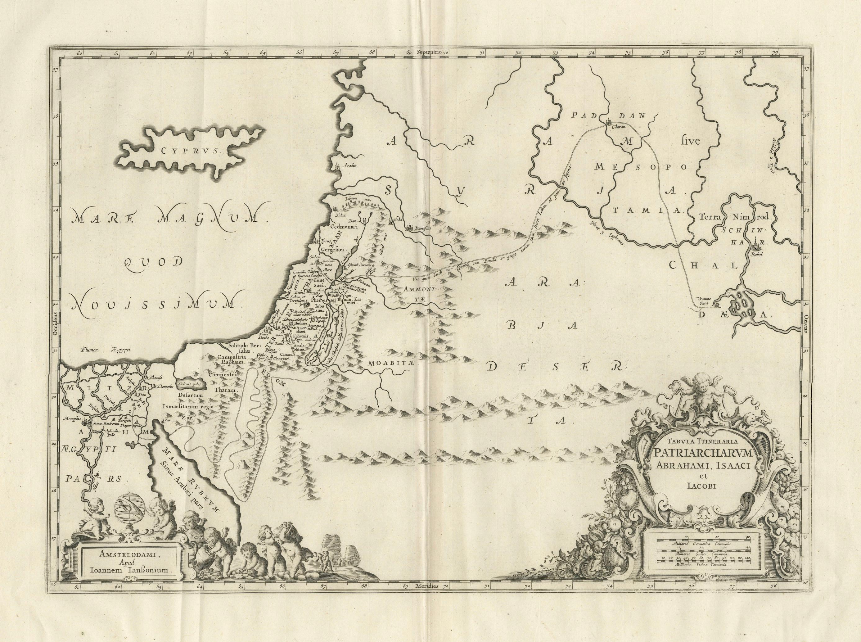Antique Biblical Map of the Holy Land – Janssonius Abraham Isaac Jacob, c. 1650