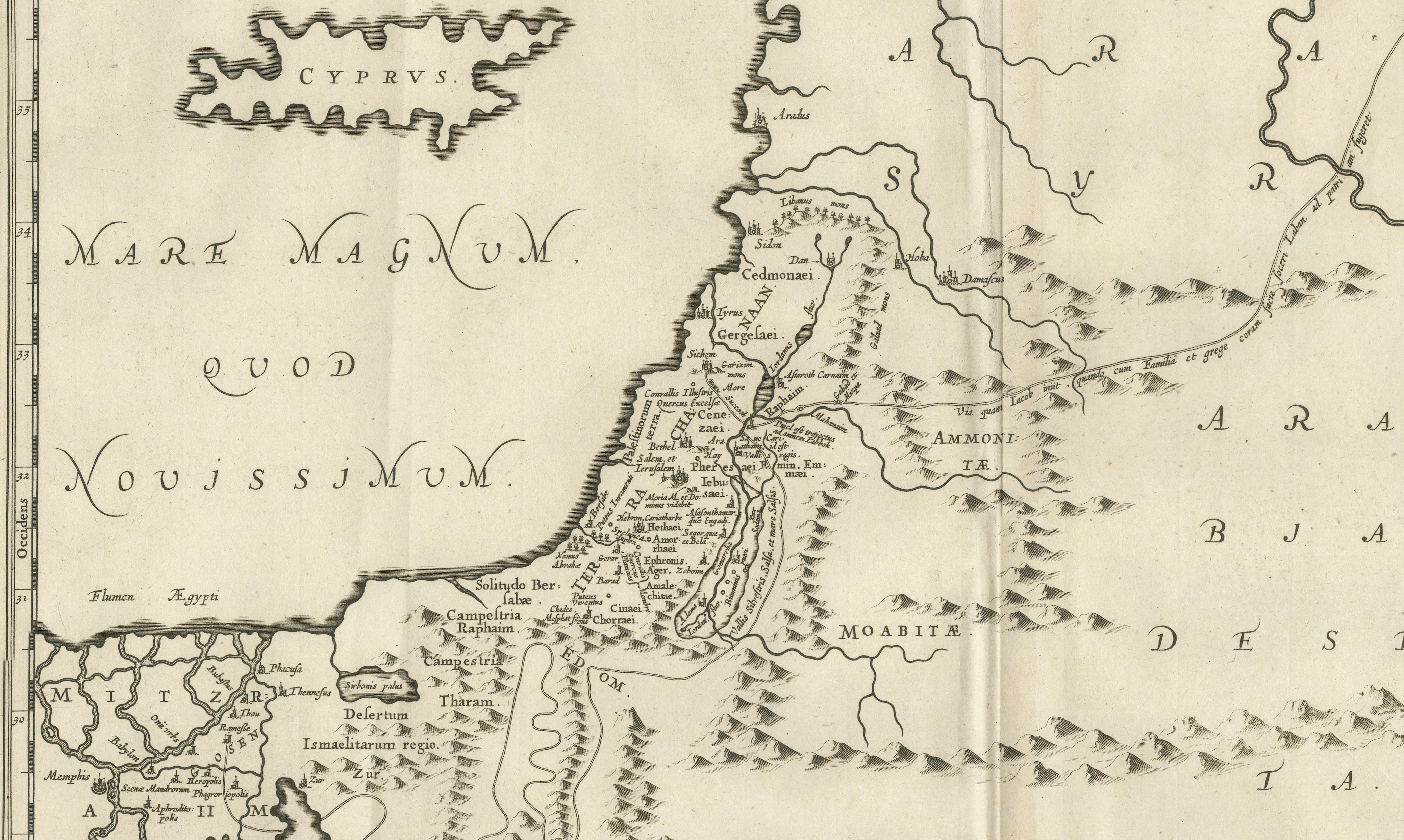 Antique Biblical Map of the Holy Land – Janssonius Abraham Isaac Jacob, c. 1650