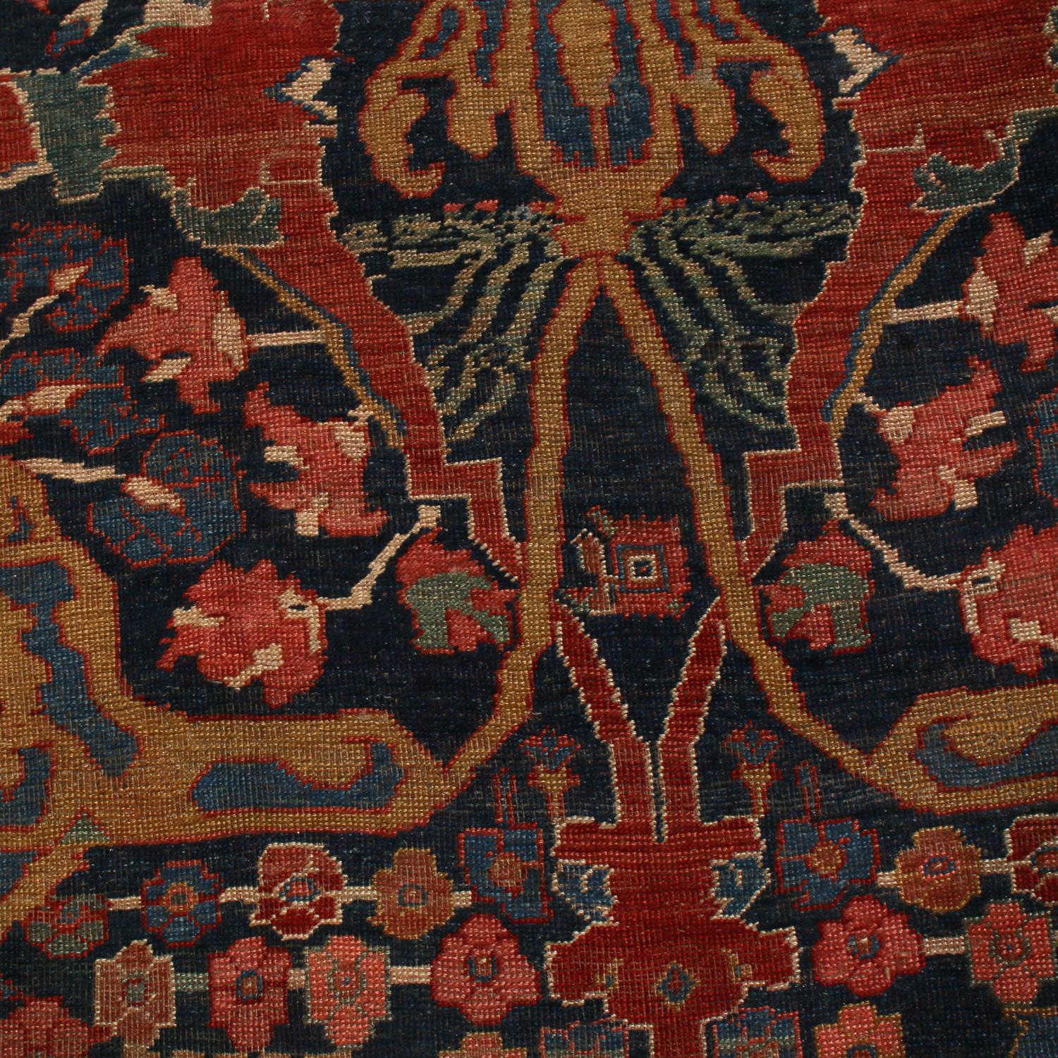 Islamic Antique Bidjar Geometric Red and Blue Wool Persian Rug For Sale