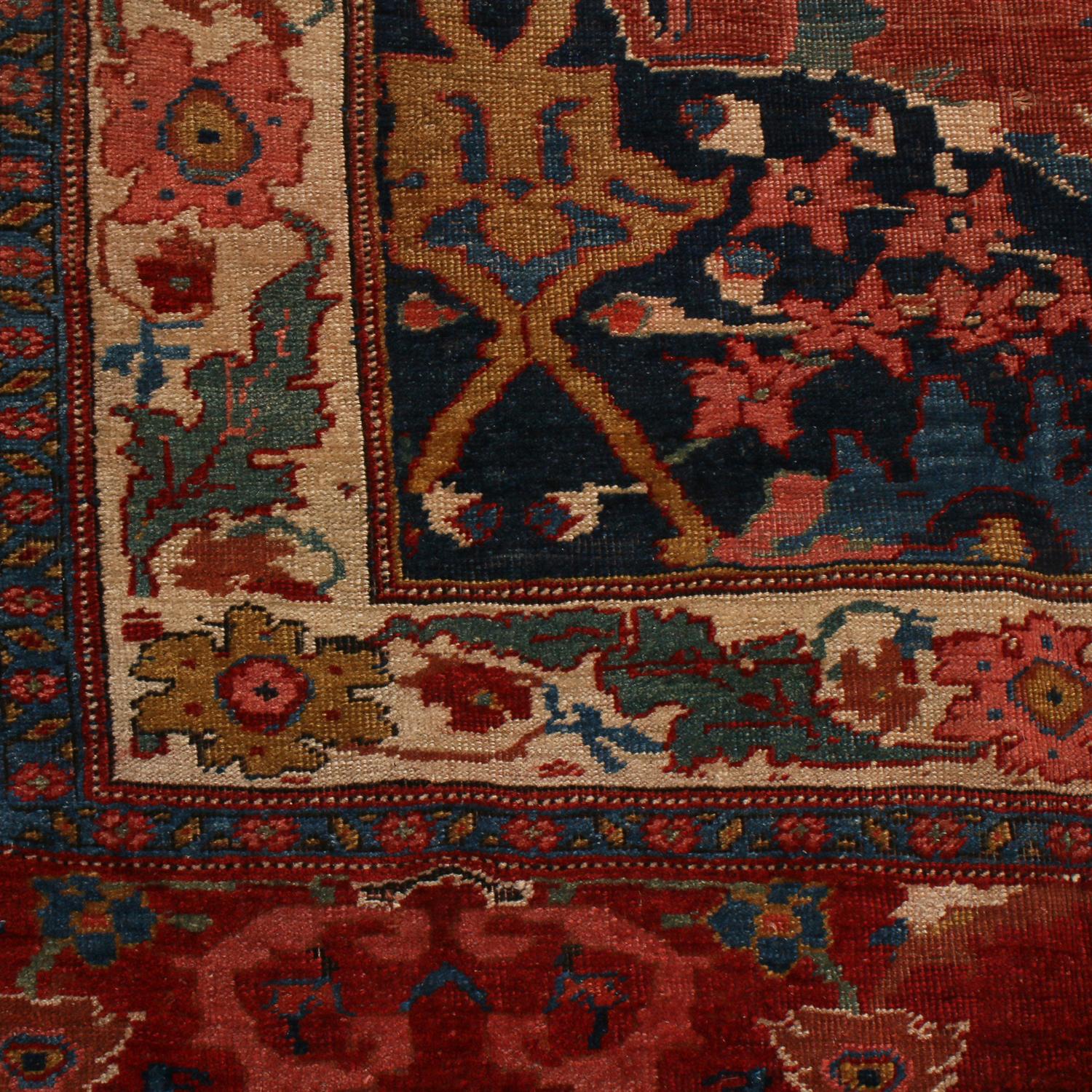 Hand-Knotted Antique Bidjar Geometric Red and Blue Wool Persian Rug For Sale