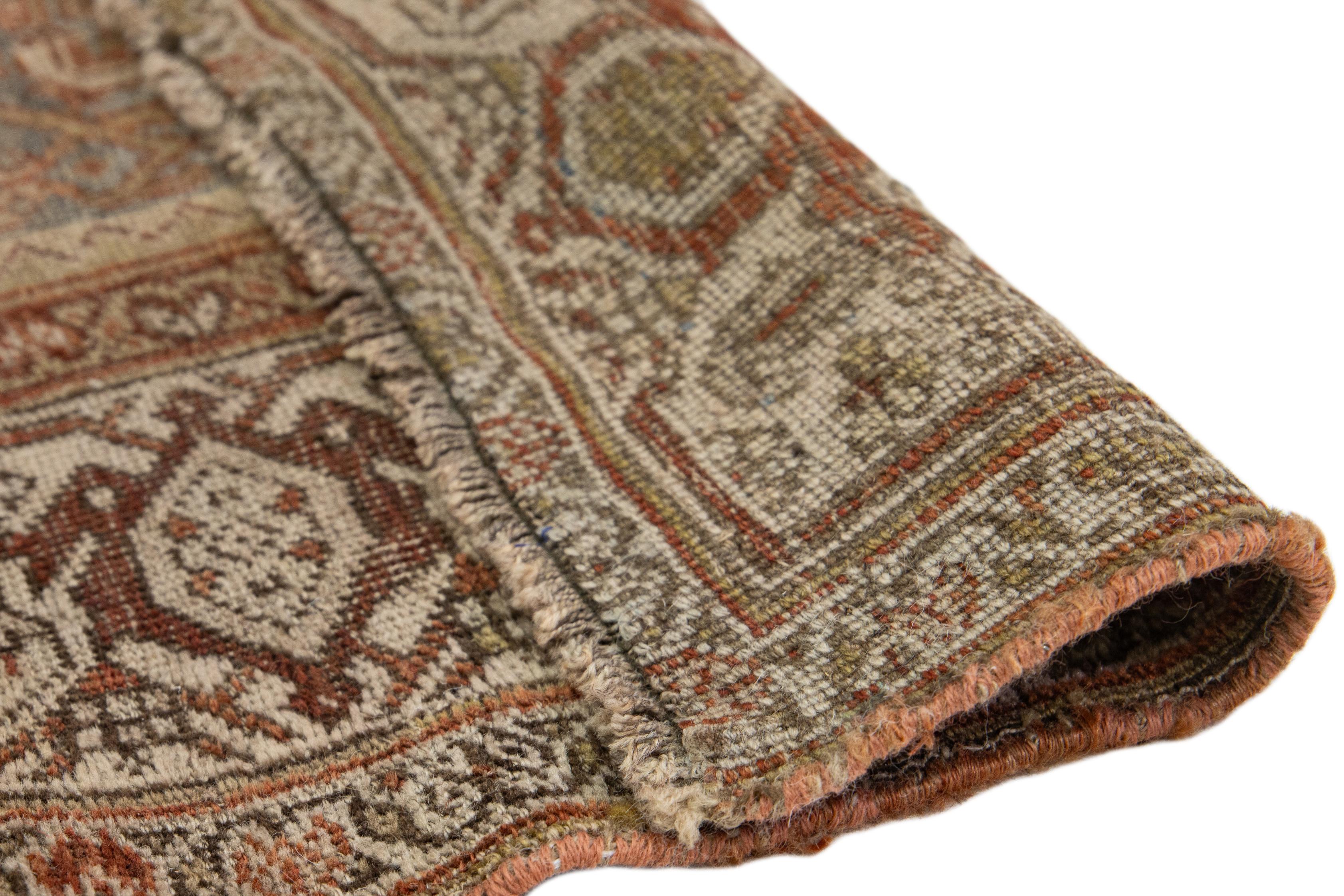 Islamic Antique Bidjar Handmade Floral Wool Runner In Gray and Rust Color from the 1890s For Sale