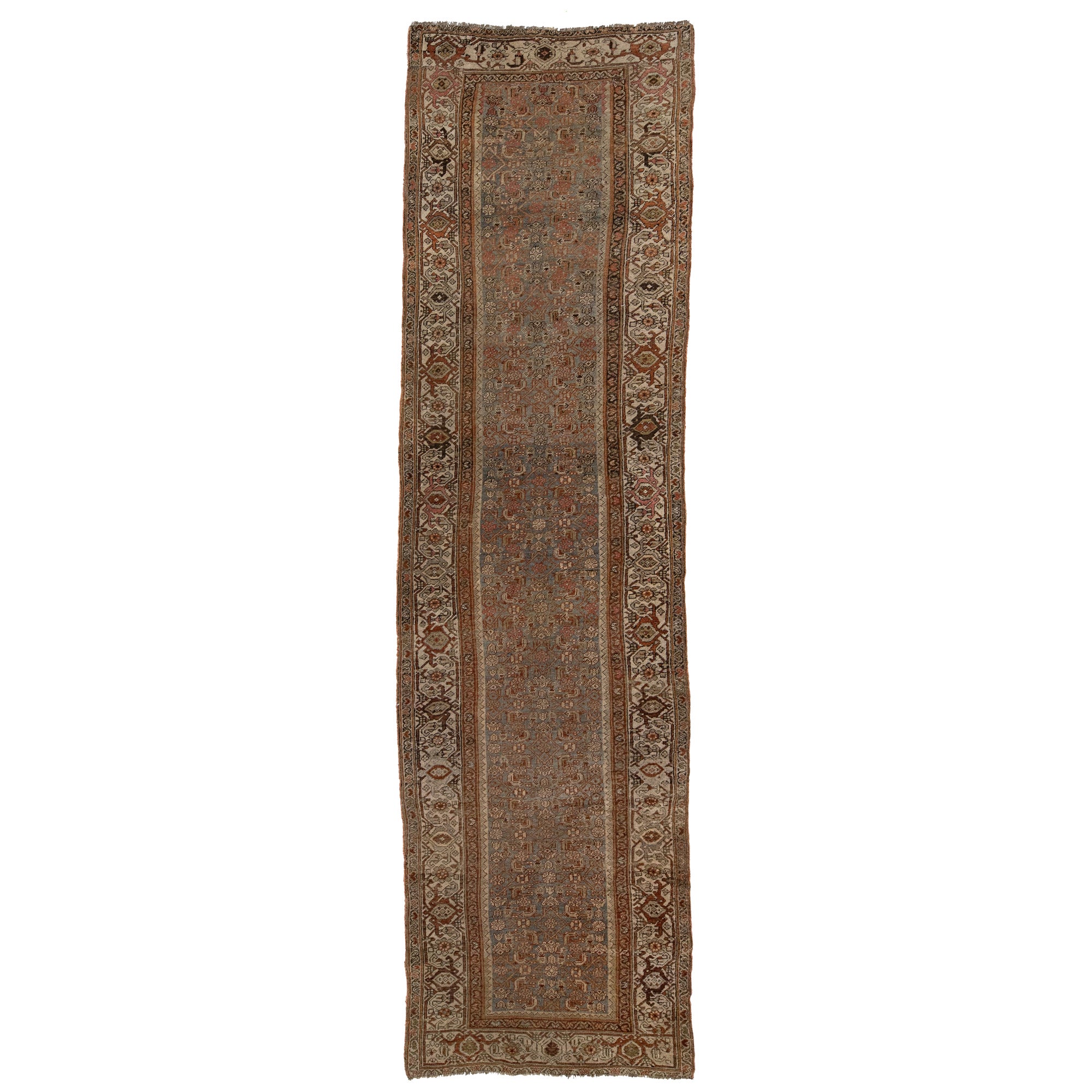 Antike Bidjar Handmade Floral Wolle Läufer in Grau und Rost Farbe aus den 1890er Jahren