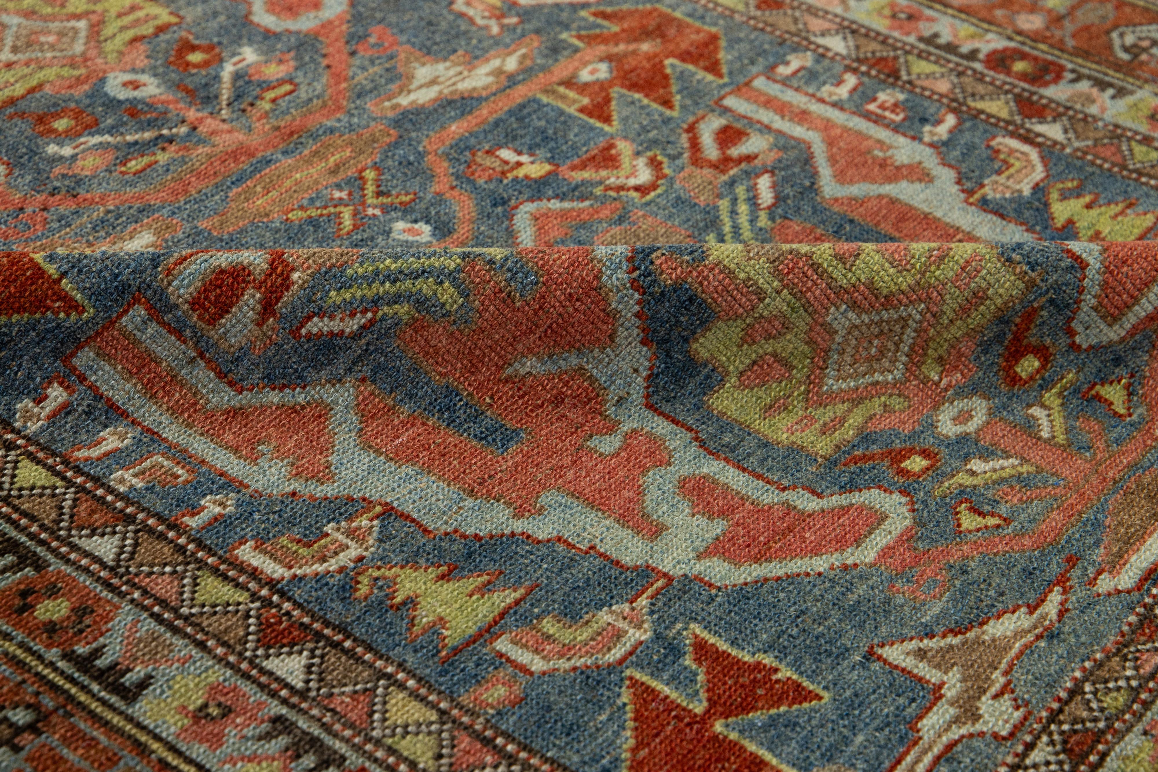 Antike Bidjar Handgefertigt Lang  Woll-Läufer in Blau mit Allover-Design (Persisch) im Angebot