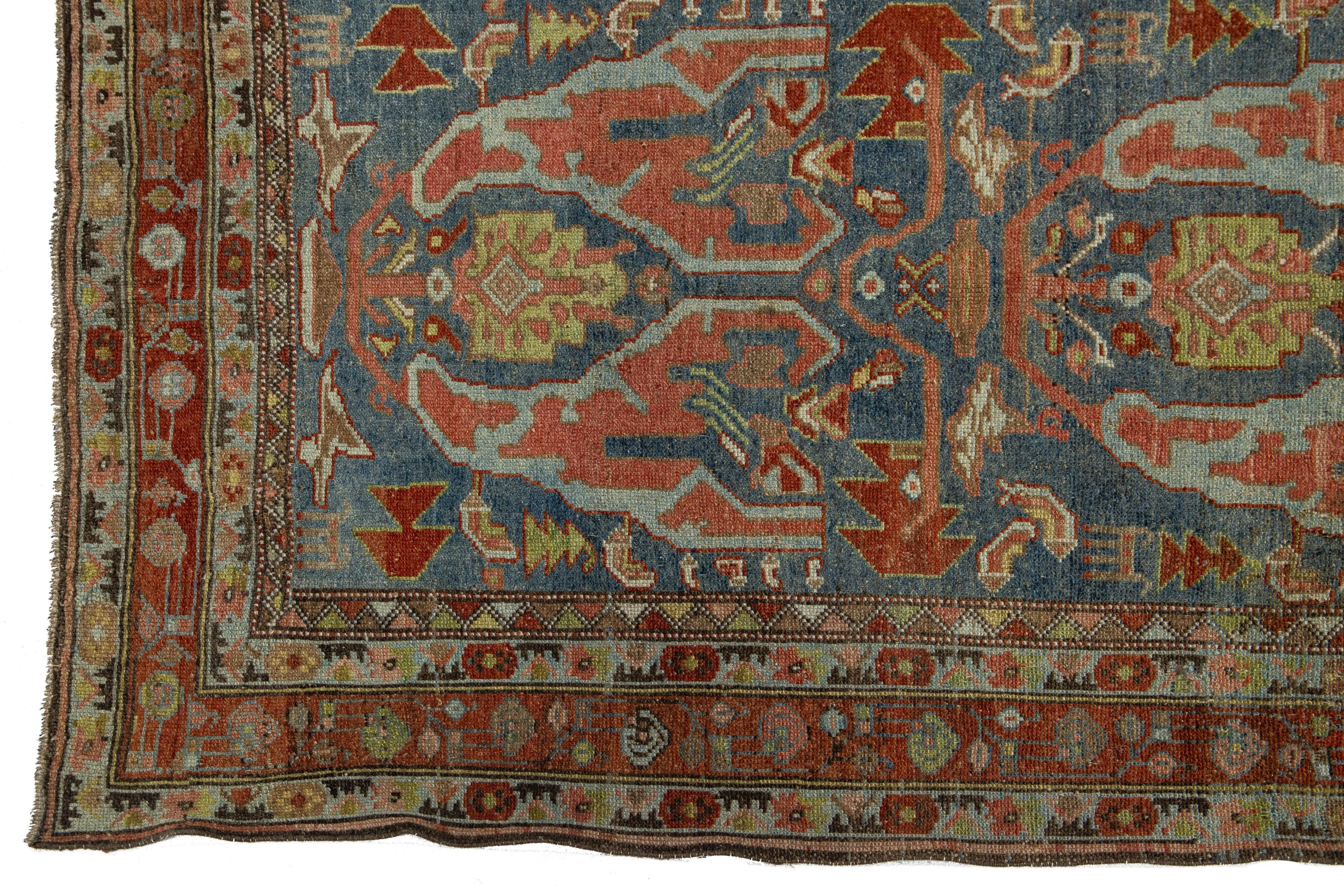 Antike Bidjar Handgefertigt Lang  Woll-Läufer in Blau mit Allover-Design (Spätes 19. Jahrhundert) im Angebot